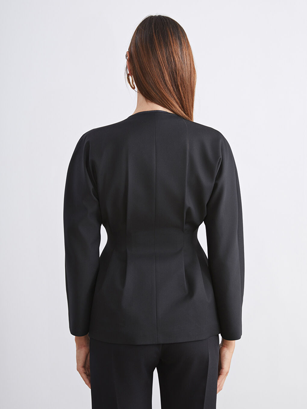 Siyah V Yaka Peplum Kadın Ceket-3