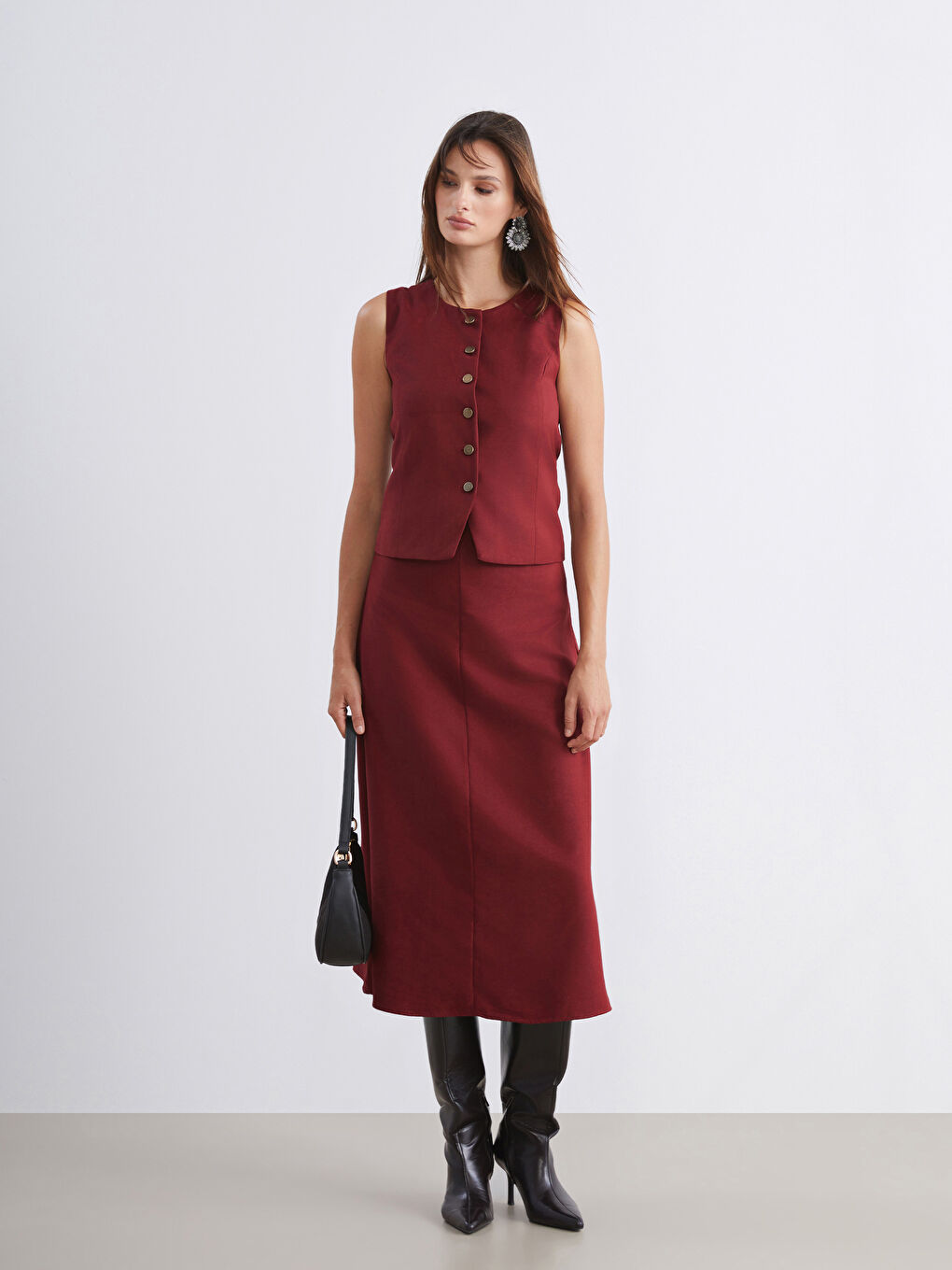 Bordo Bisiklet Yaka Kadın Yelek-1