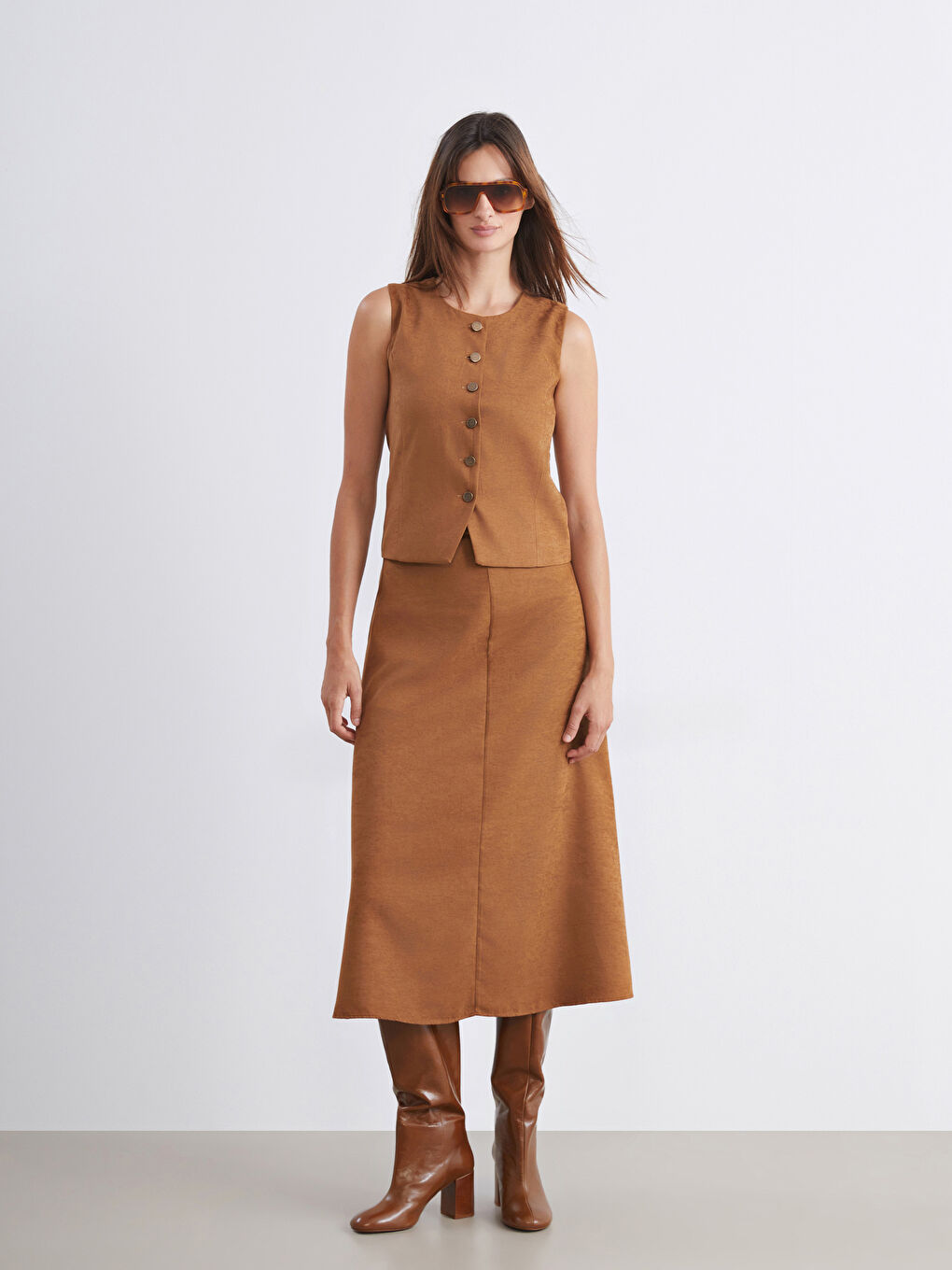 Kahverengi Bisiklet Yaka Kadın Yelek-1