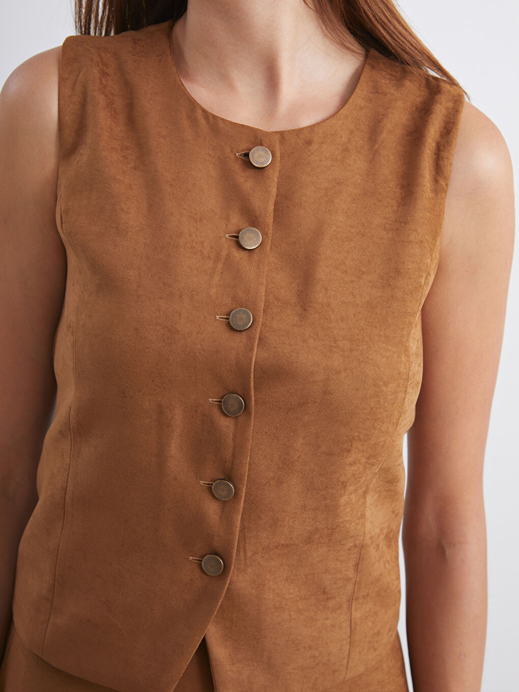 Kahverengi Bisiklet Yaka Kadın Yelek-2