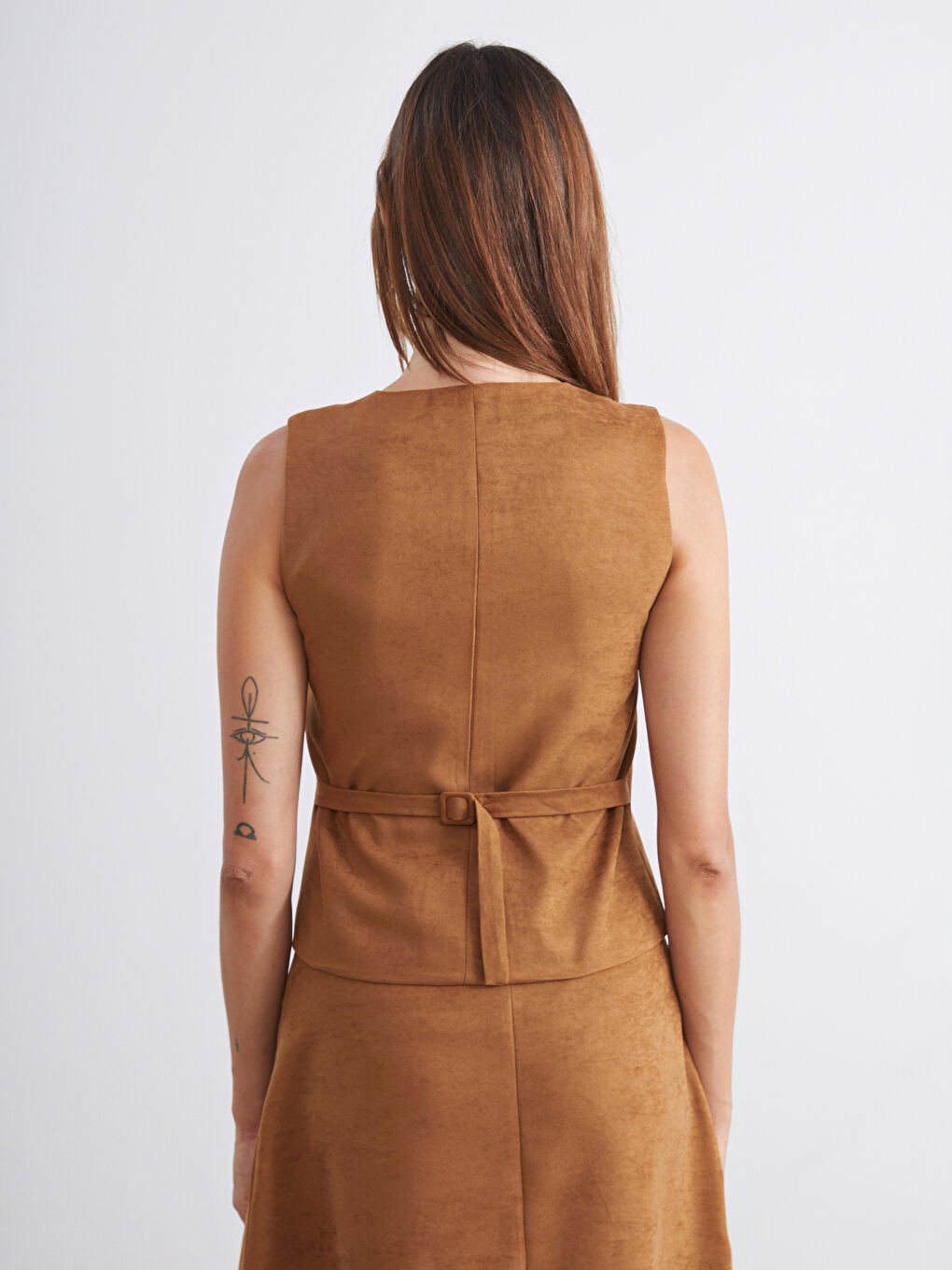 Kahverengi Bisiklet Yaka Kadın Yelek-3