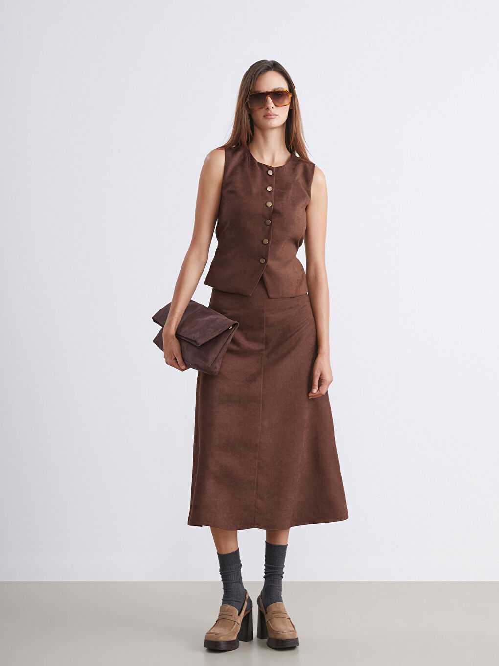 Kahverengi Bisiklet Yaka Kadın Yelek-1