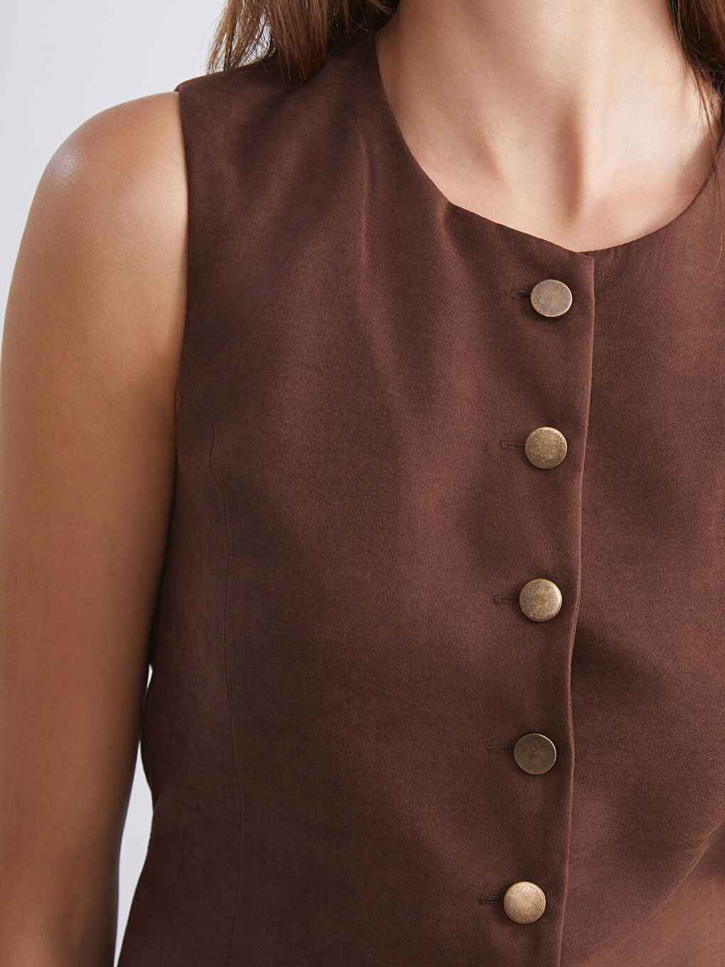 Kahverengi Bisiklet Yaka Kadın Yelek-2