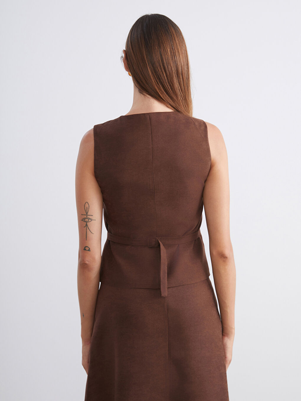 Kahverengi Bisiklet Yaka Kadın Yelek-3