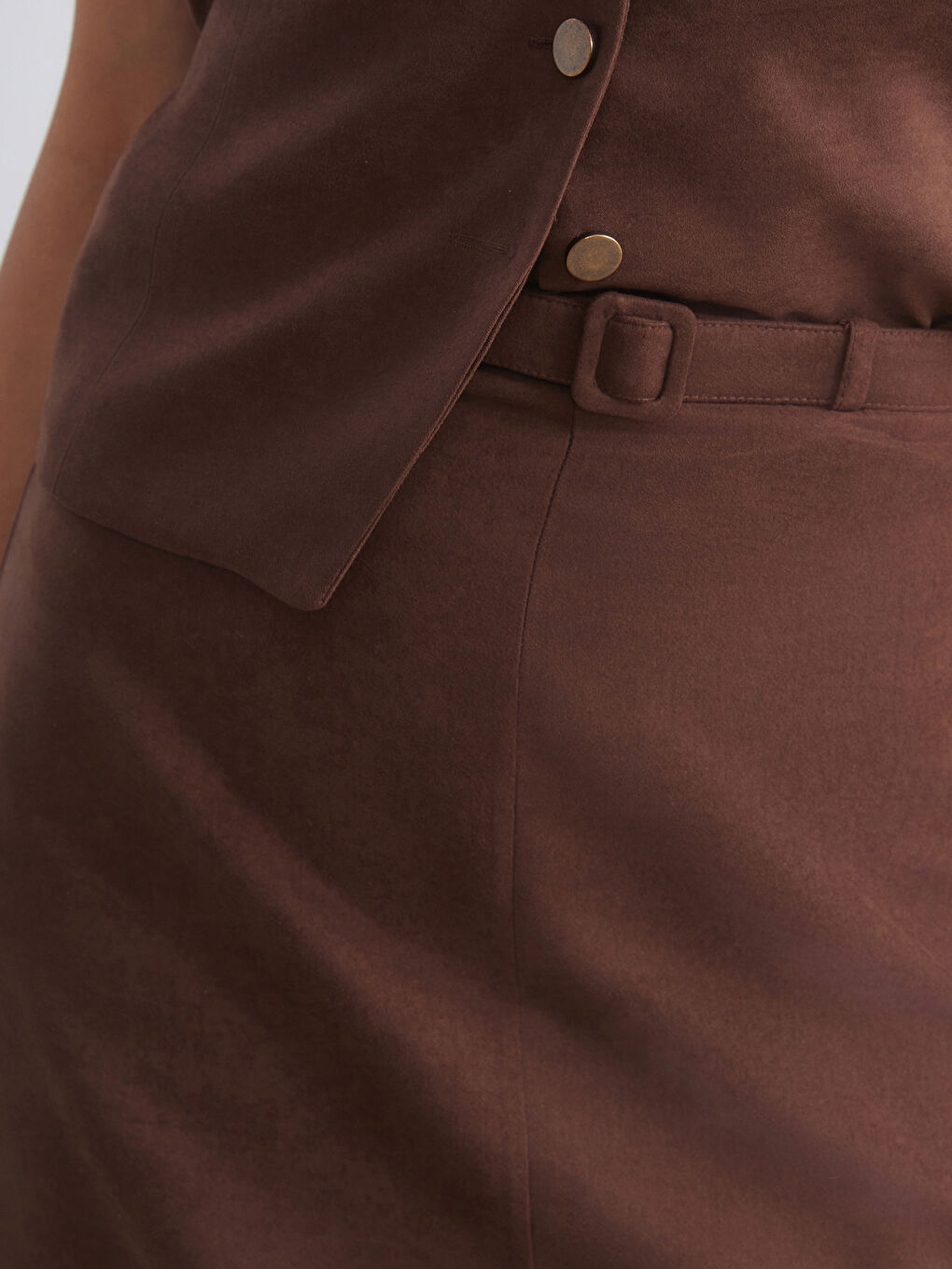 Kahverengi Beli Kemerli Süet Etek-2