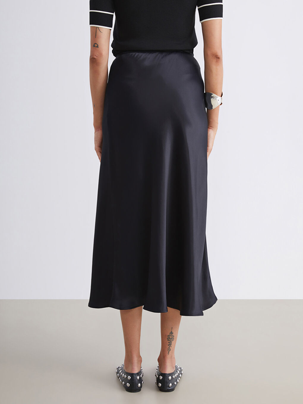 Siyah Beli Lastikli Saten Etek-3