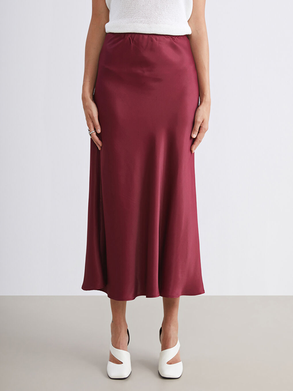 Bordo Beli Lastikli Saten Etek-1