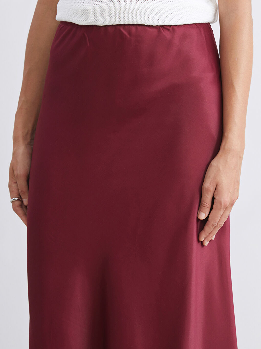 Bordo Beli Lastikli Saten Etek-2