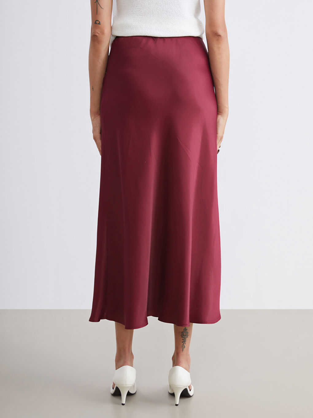 Bordo Beli Lastikli Saten Etek-3