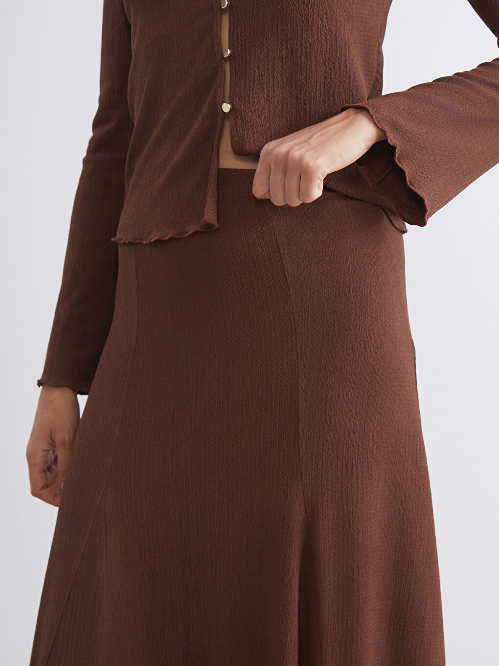 Kahverengi Beli Lastikli Dokulu Pileli Etek-2