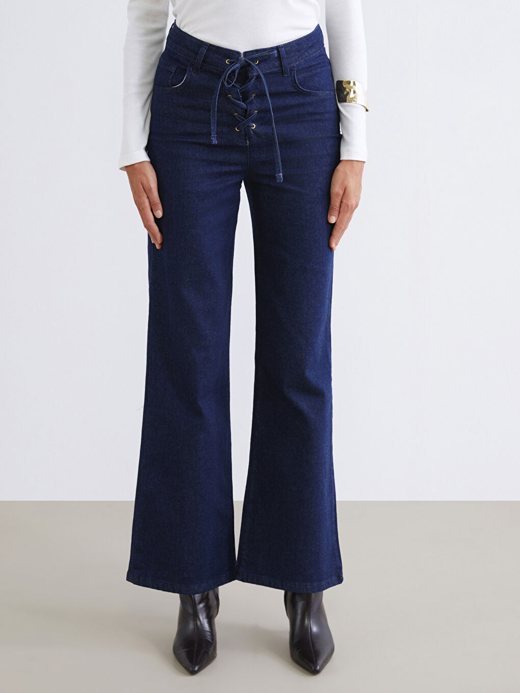 Lacivert Flare Kadın Jean Pantolon-1