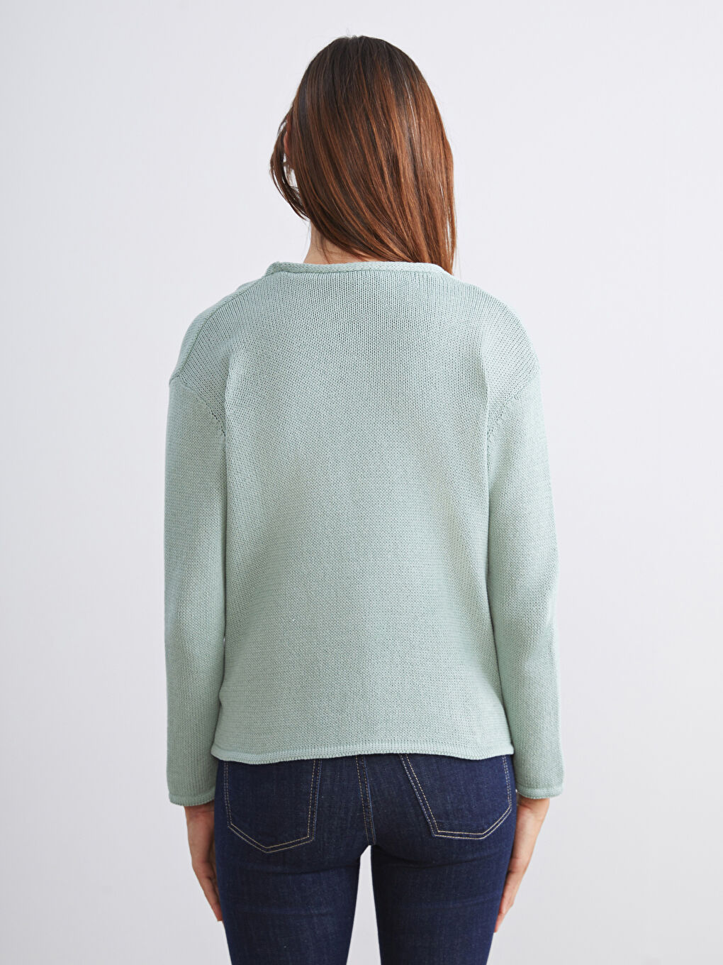 Yeşil V Yaka Kadın Triko Hırka-3