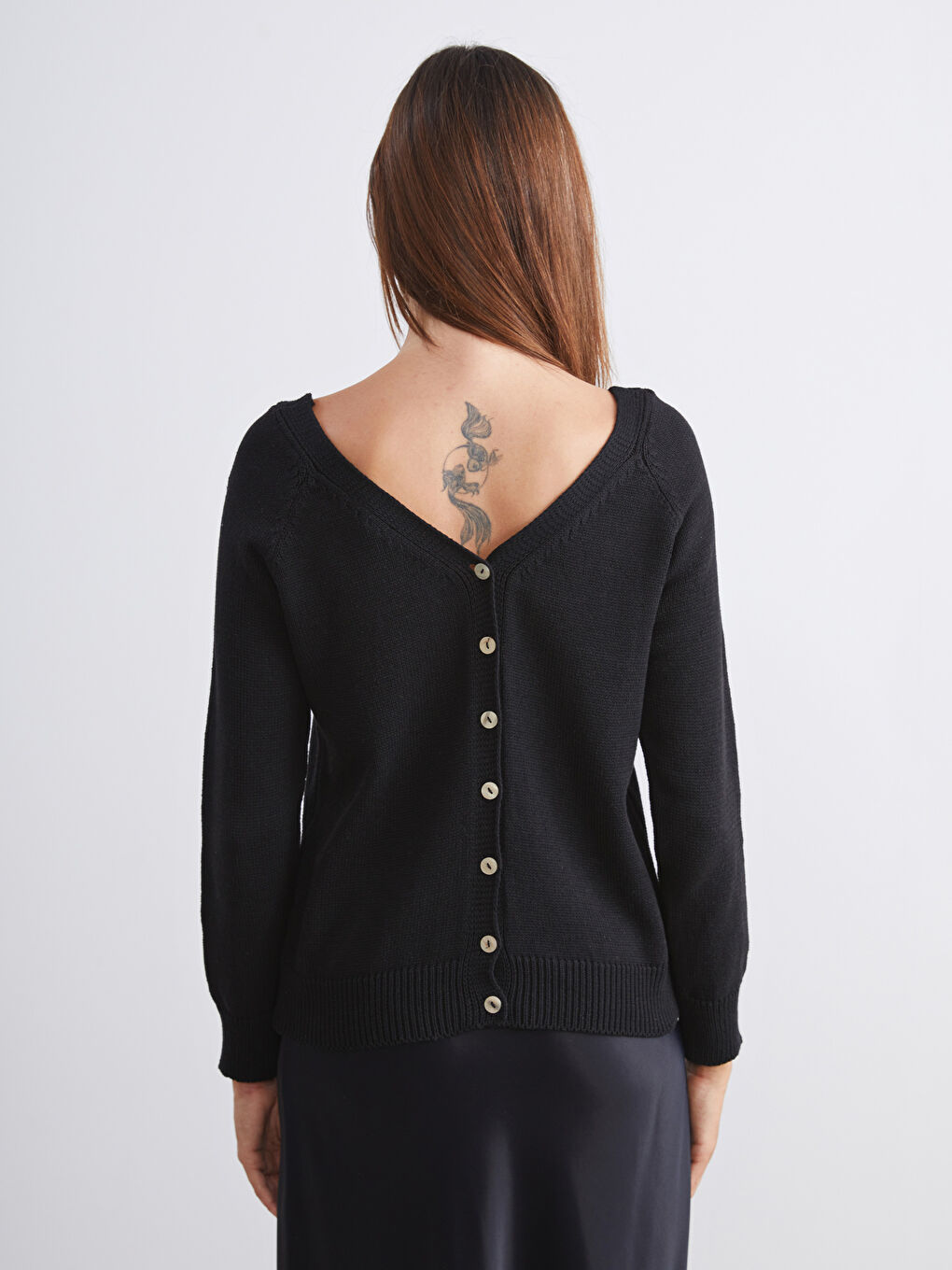 Siyah V Yaka Kadın Triko Hırka-3