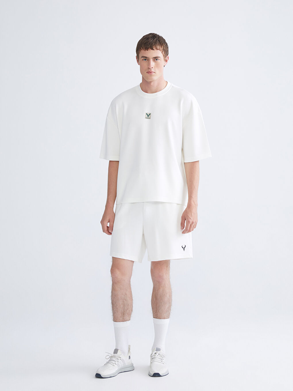 Ekru Bisiklet Yaka Baskılı Erkek Spor Tişört-1