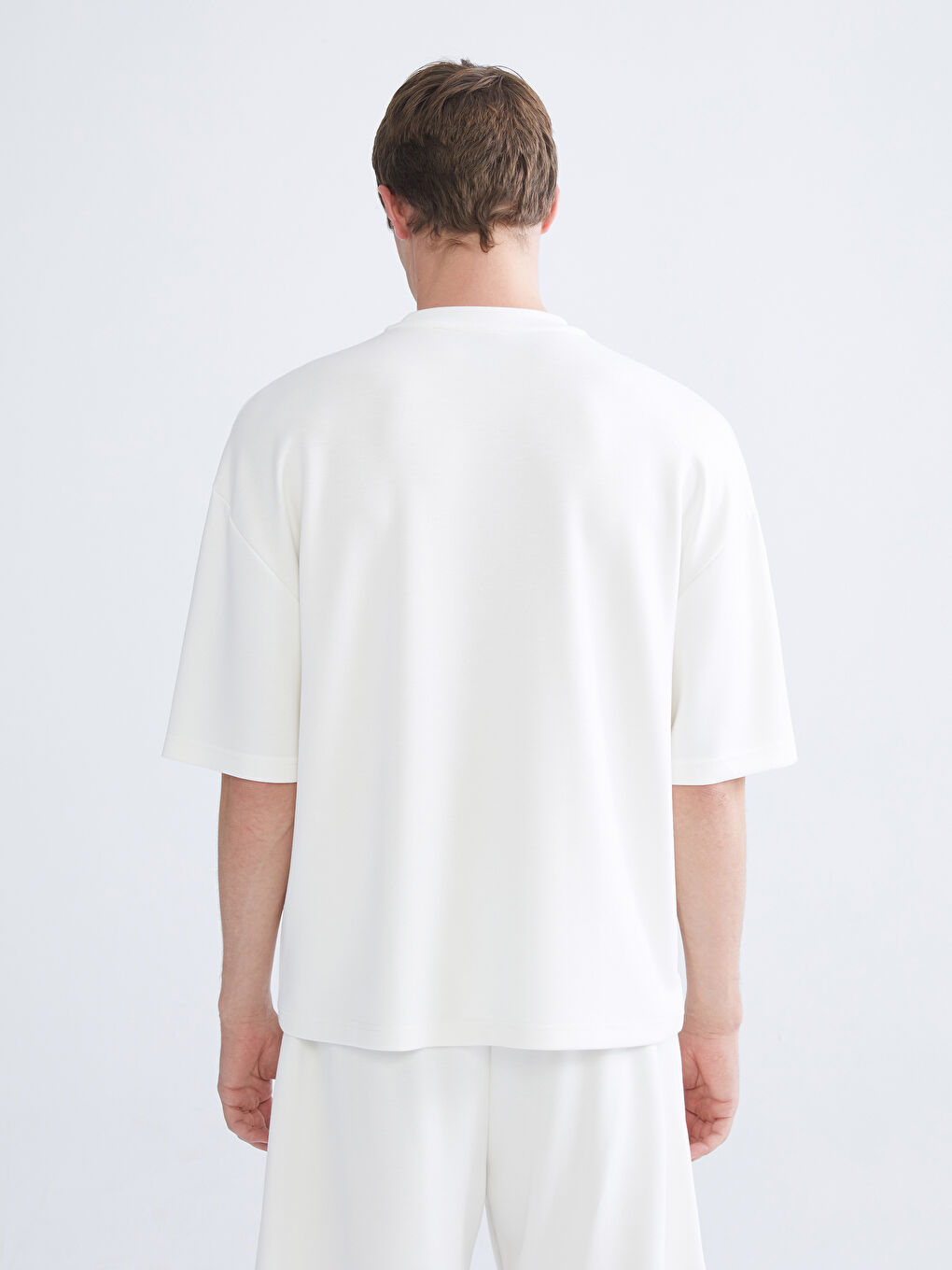 Ekru Bisiklet Yaka Baskılı Erkek Spor Tişört-3