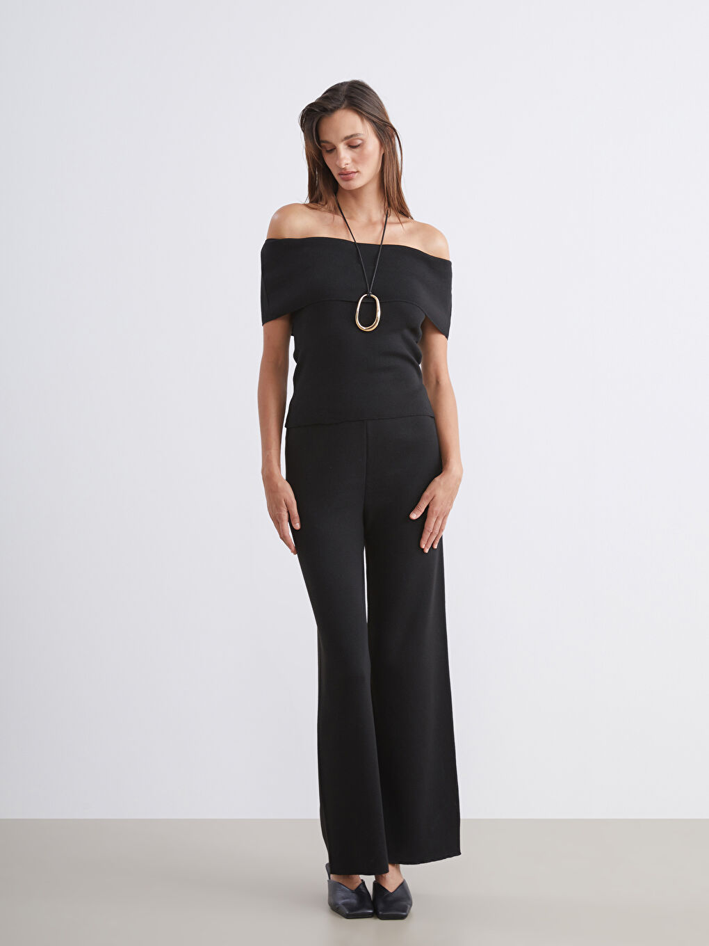 Siyah Beli Lastikli Kadın Triko Pantolon