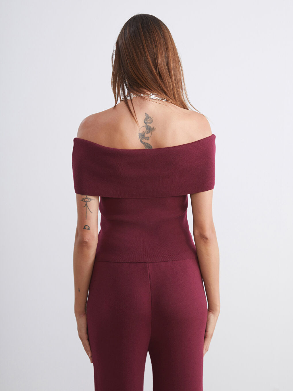 Bordo Kayık Yaka Kadın Triko Kazak-3