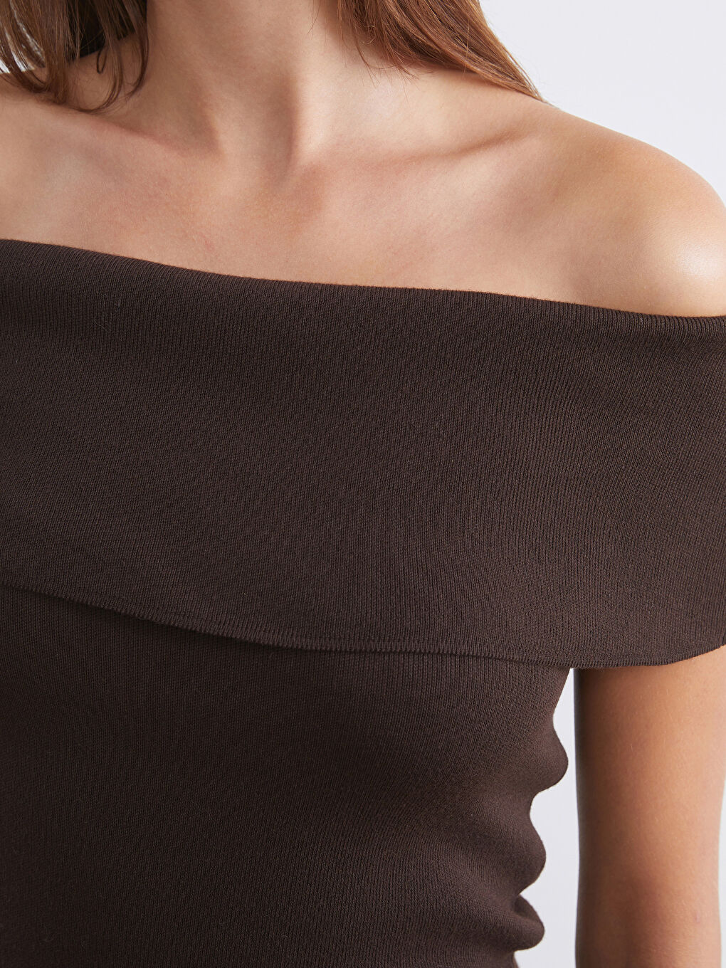 Bej Kayık Yaka Kadın Triko Kazak-2