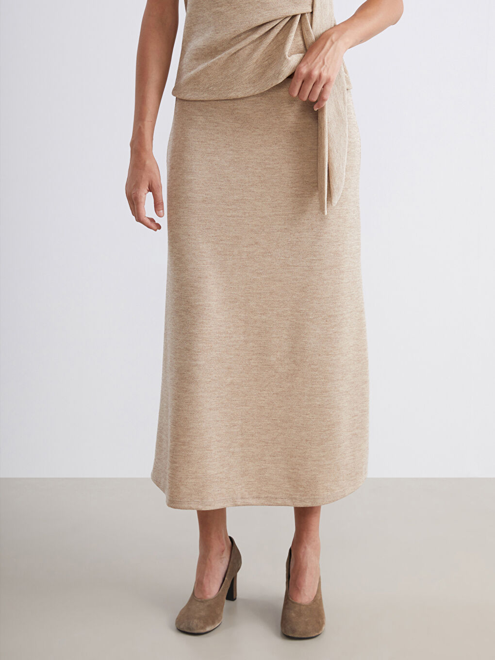 Kahverengi Beli Lastikli Midi Etek-1