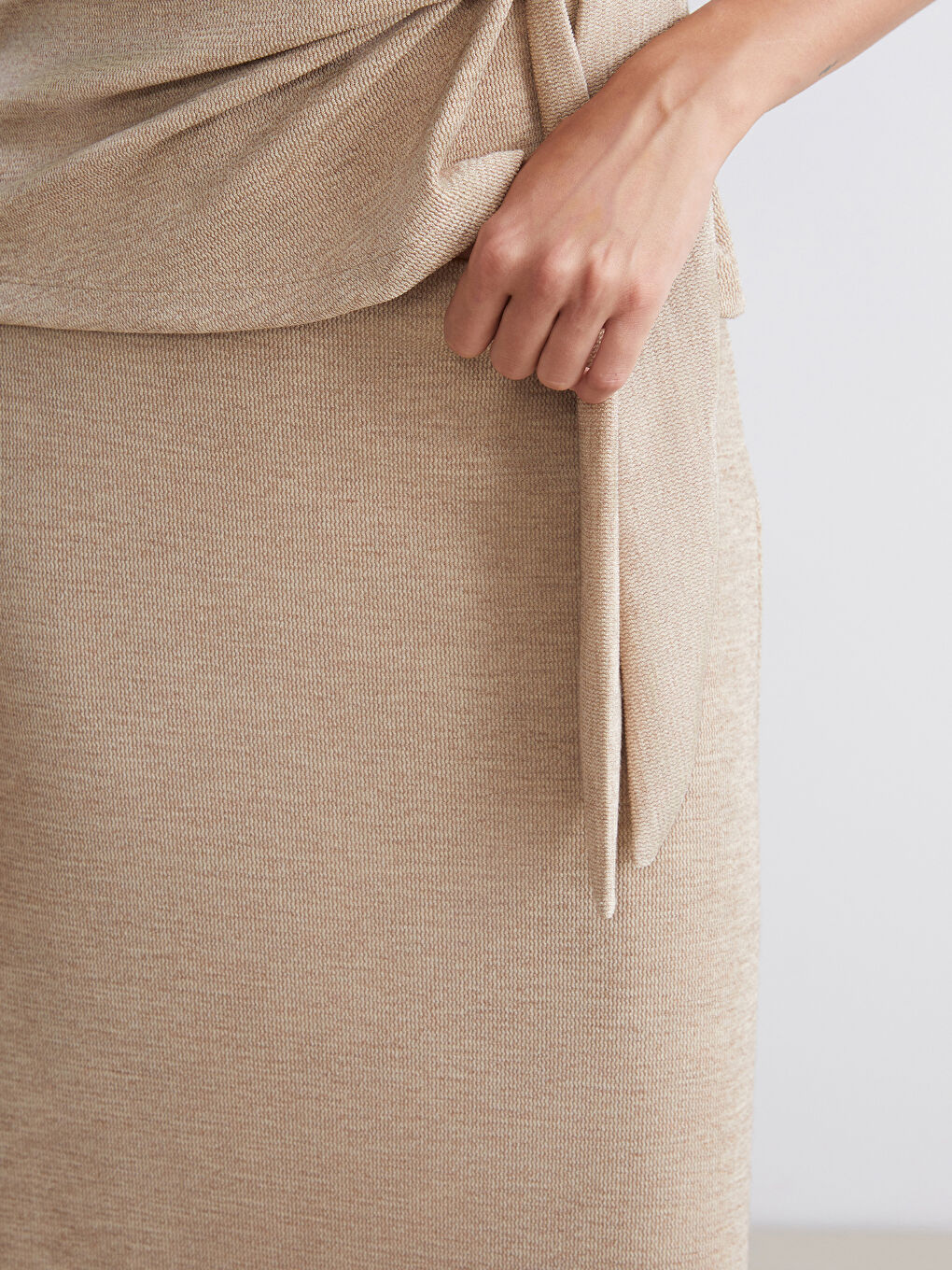 Kahverengi Beli Lastikli Midi Etek-2