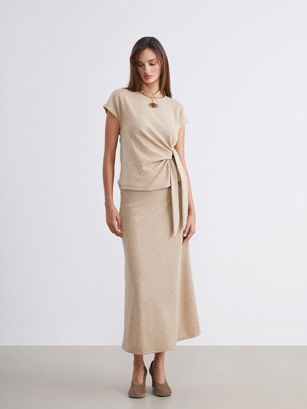 Kahverengi Bisiklet Yaka Büzgülü Bluz-1