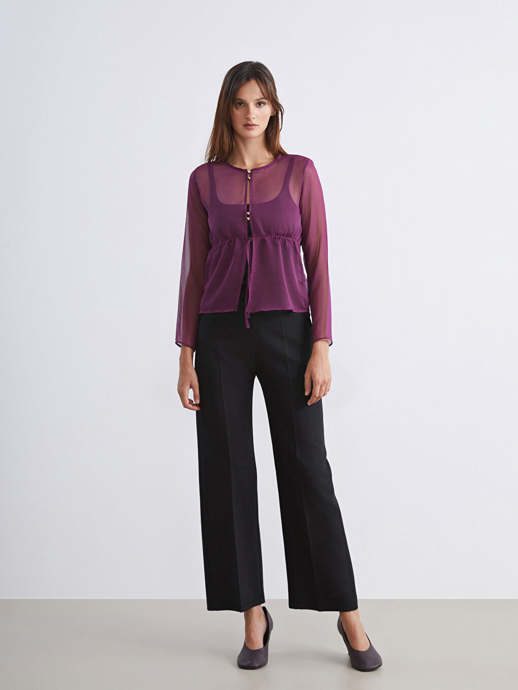 Mürdüm Bisiklet Yaka Transparan Bluz-1