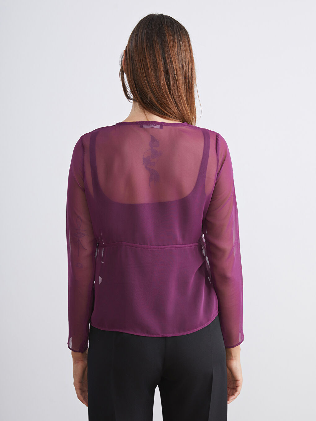 Mürdüm Bisiklet Yaka Transparan Bluz-3