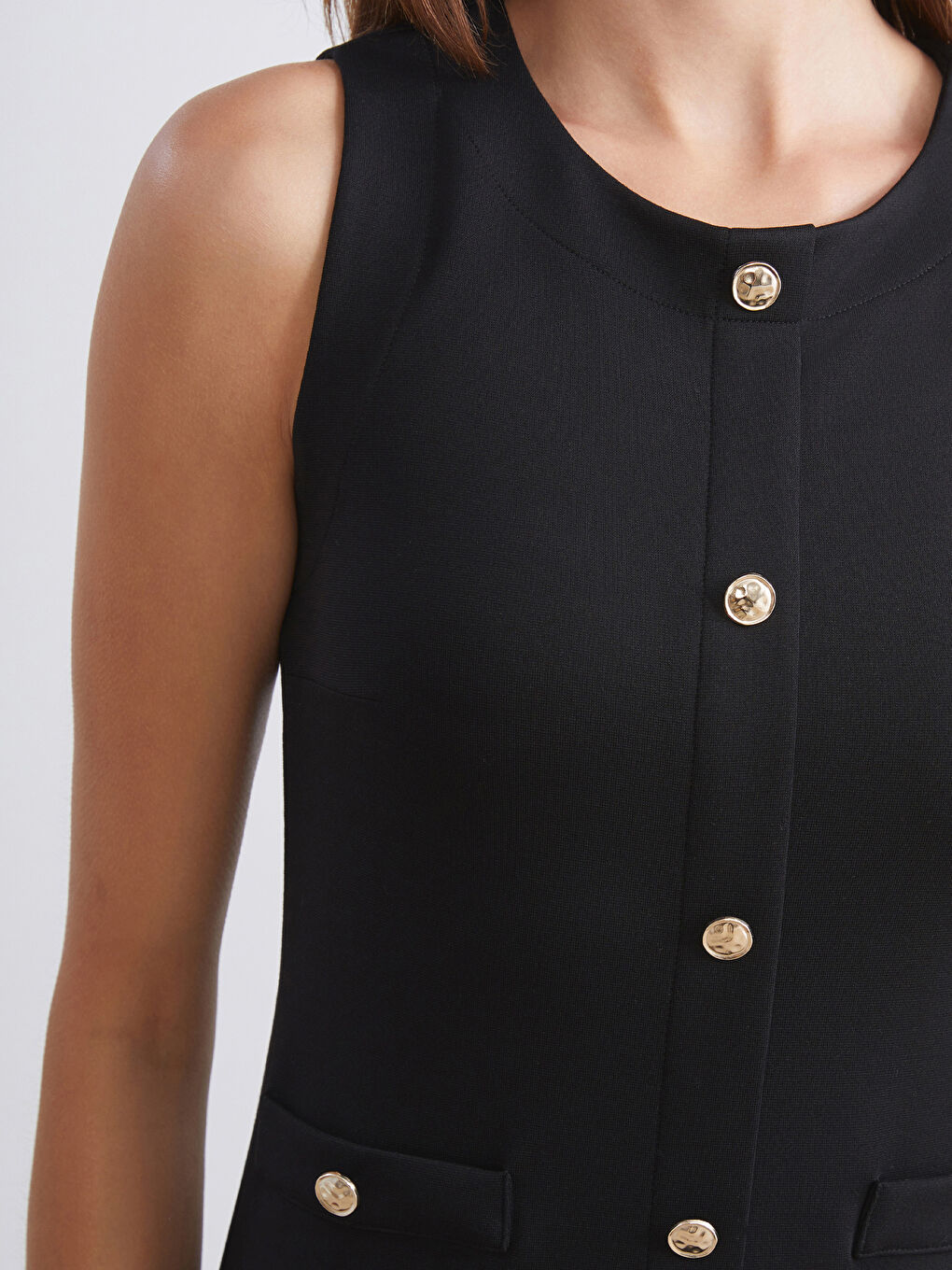 Siyah Bisiklet Yaka Kolsuz Elbise-2