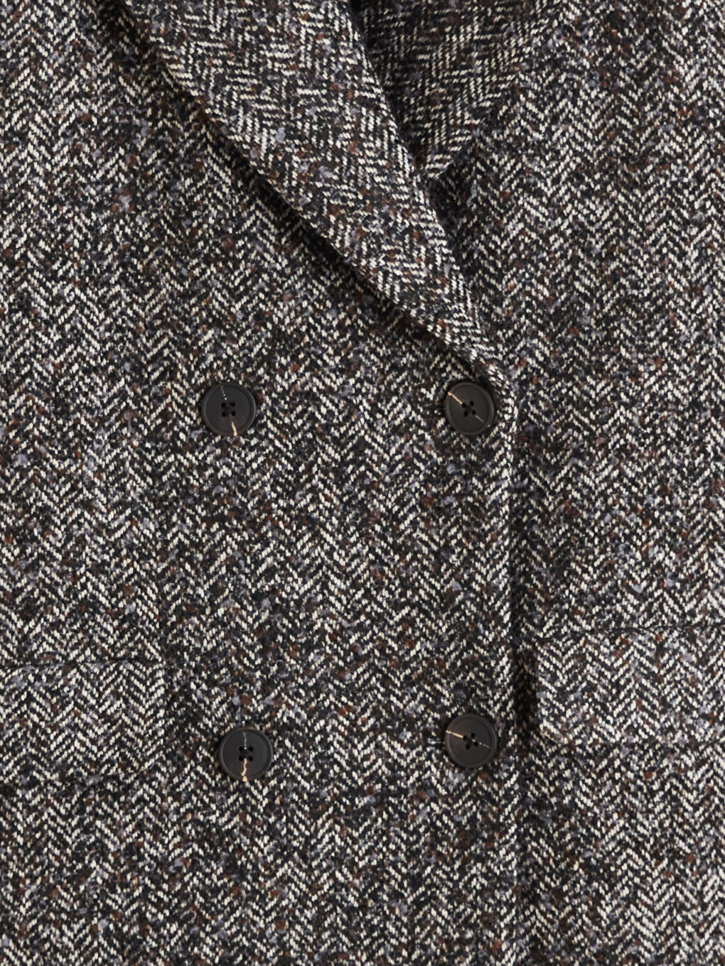 Siyah Ceket Yaka Balıksırtı Desenli Kadın Kaşe Kaban-6