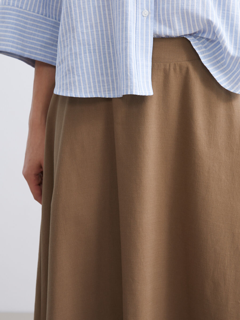 Kahverengi Beli Lastikli Kloş Etek-2