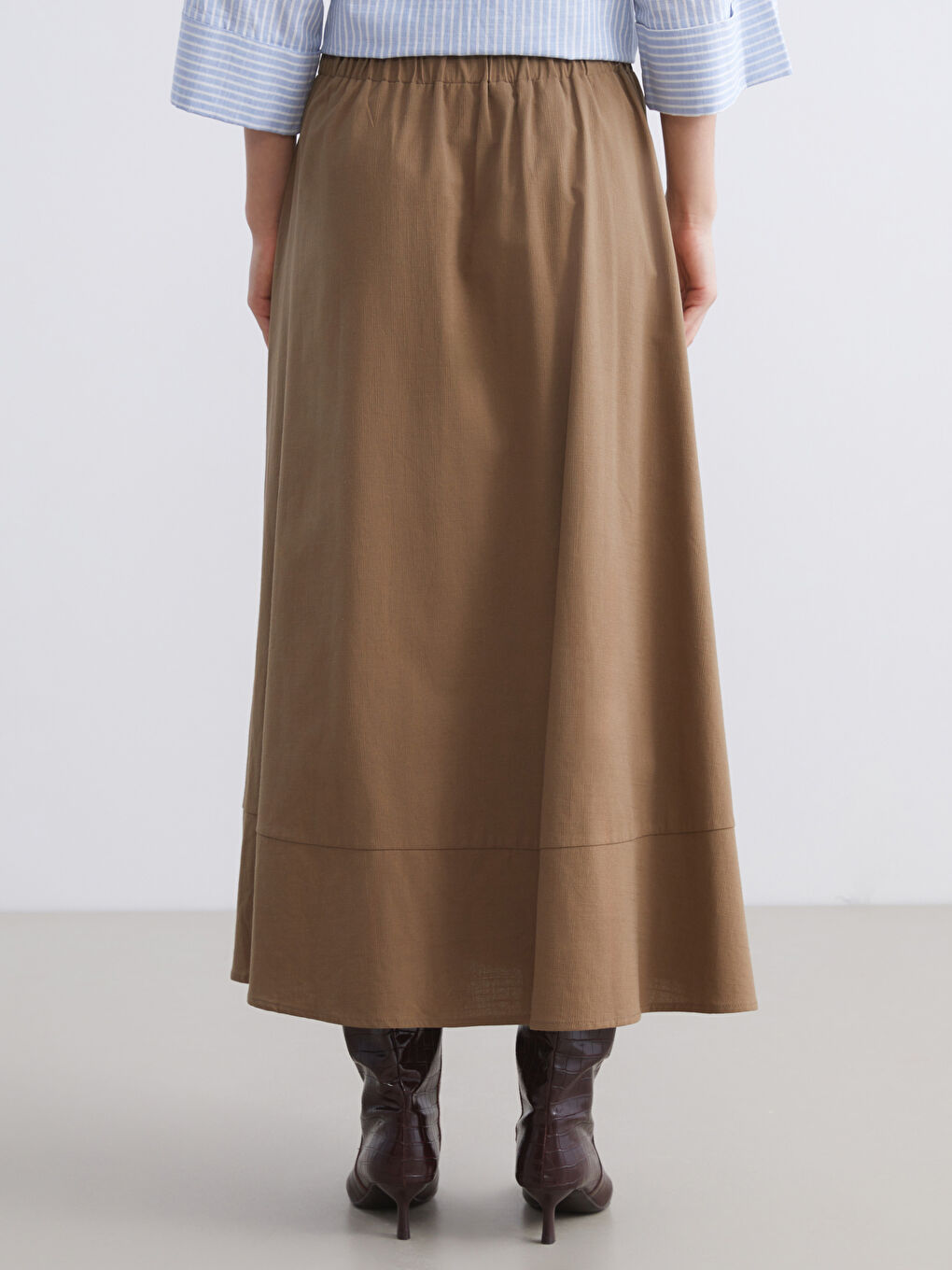 Kahverengi Beli Lastikli Kloş Etek-3