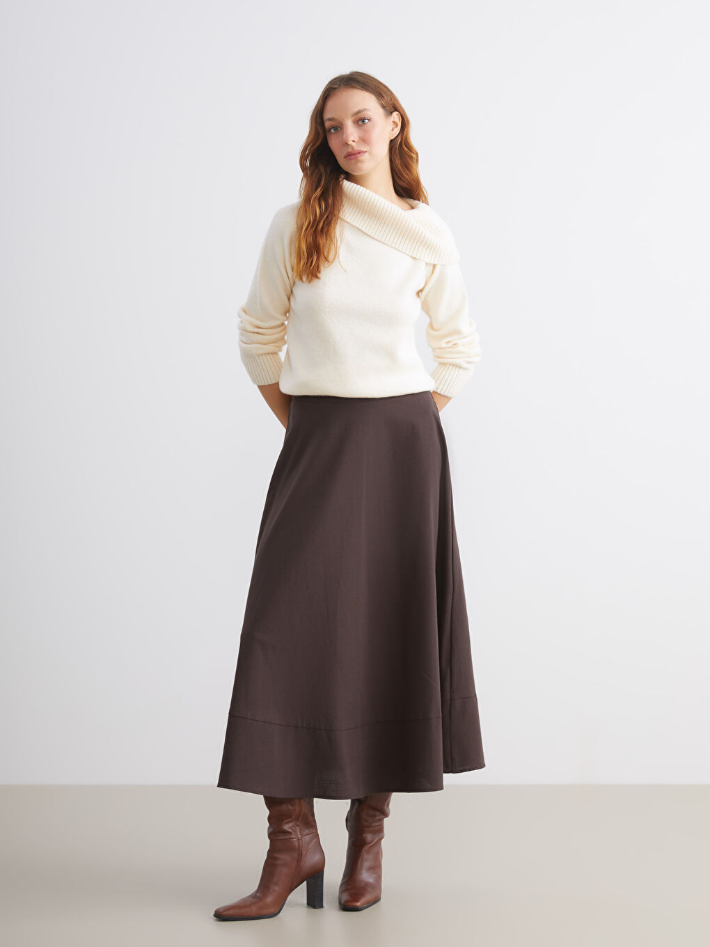 Kahverengi Beli Lastikli Kloş Etek