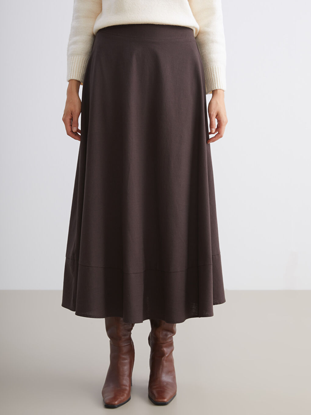 Kahverengi Beli Lastikli Kloş Etek-1