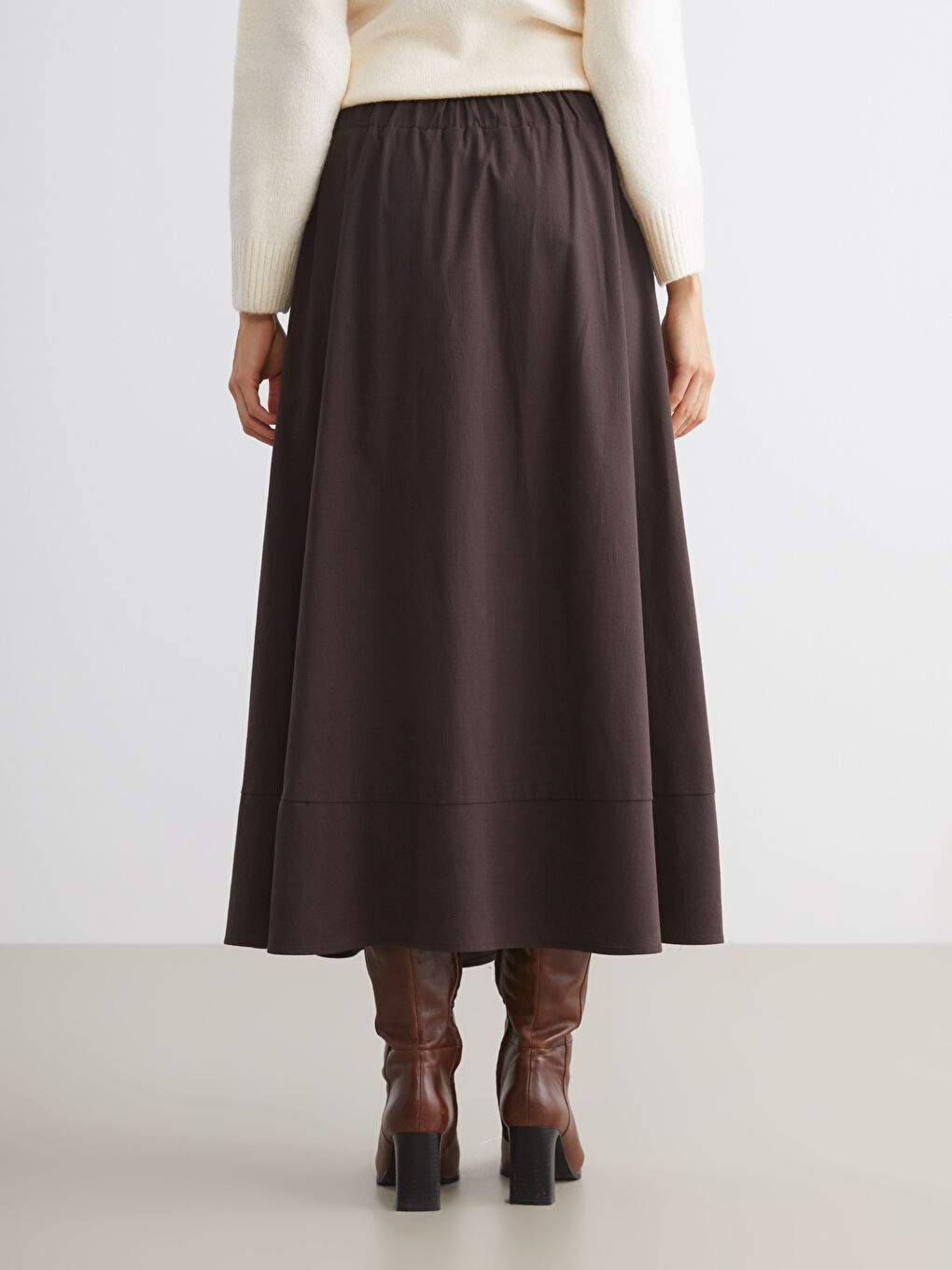 Kahverengi Beli Lastikli Kloş Etek-3