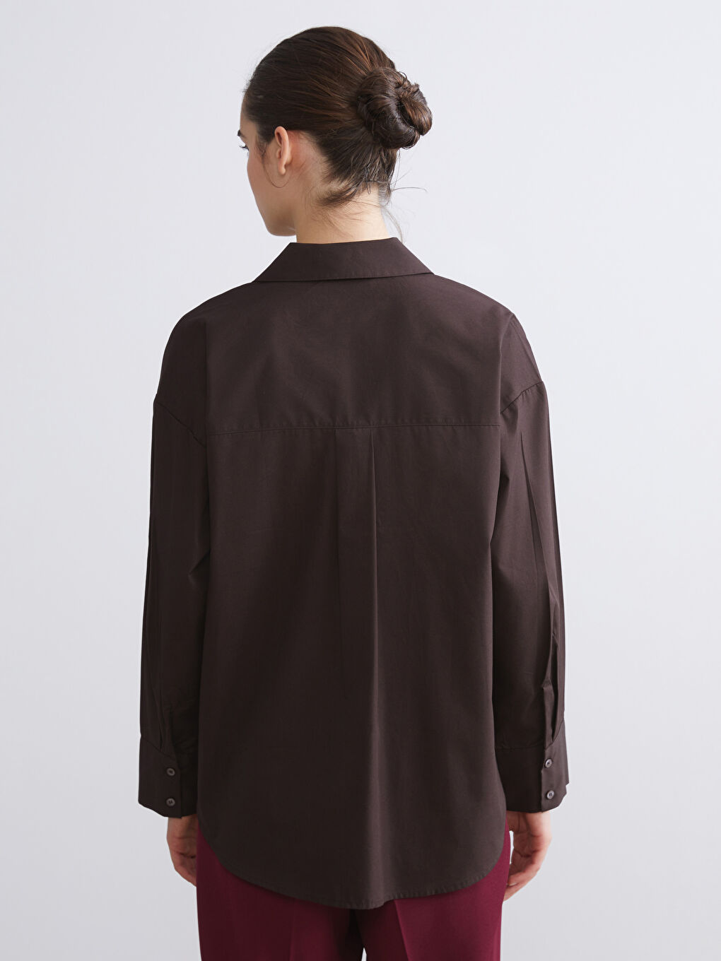 Kahverengi Poplin Kadın Gömlek-9