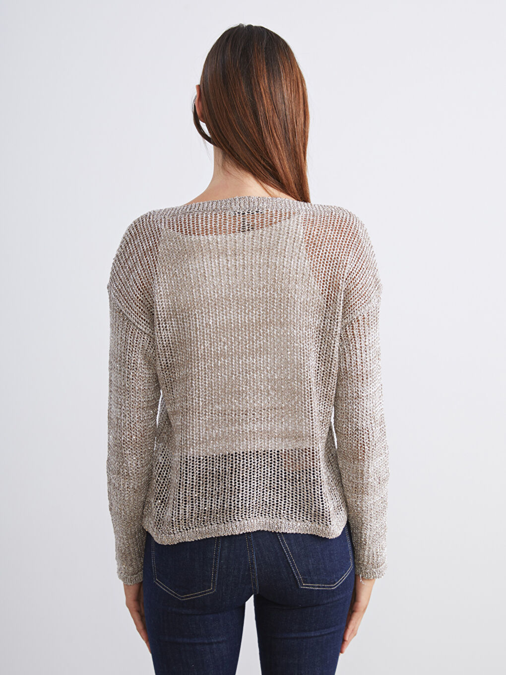 Sarı Kayık Yaka Ajurlu Kadın Triko Kazak-3