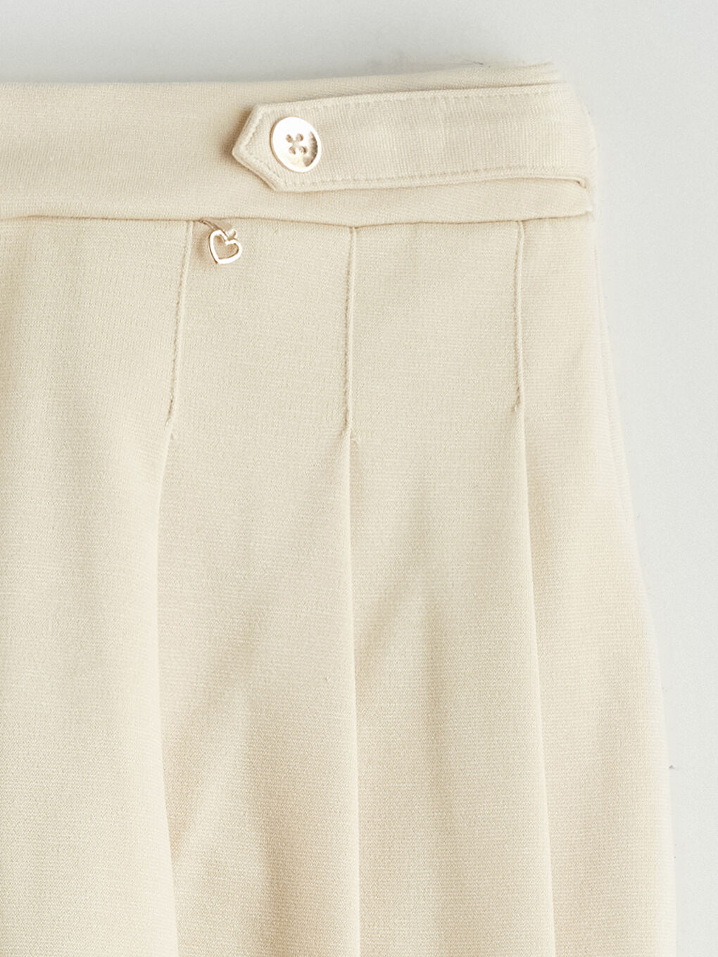 Bej Beli Lastikli Pileli Kız Çocuk Şort Etek-1