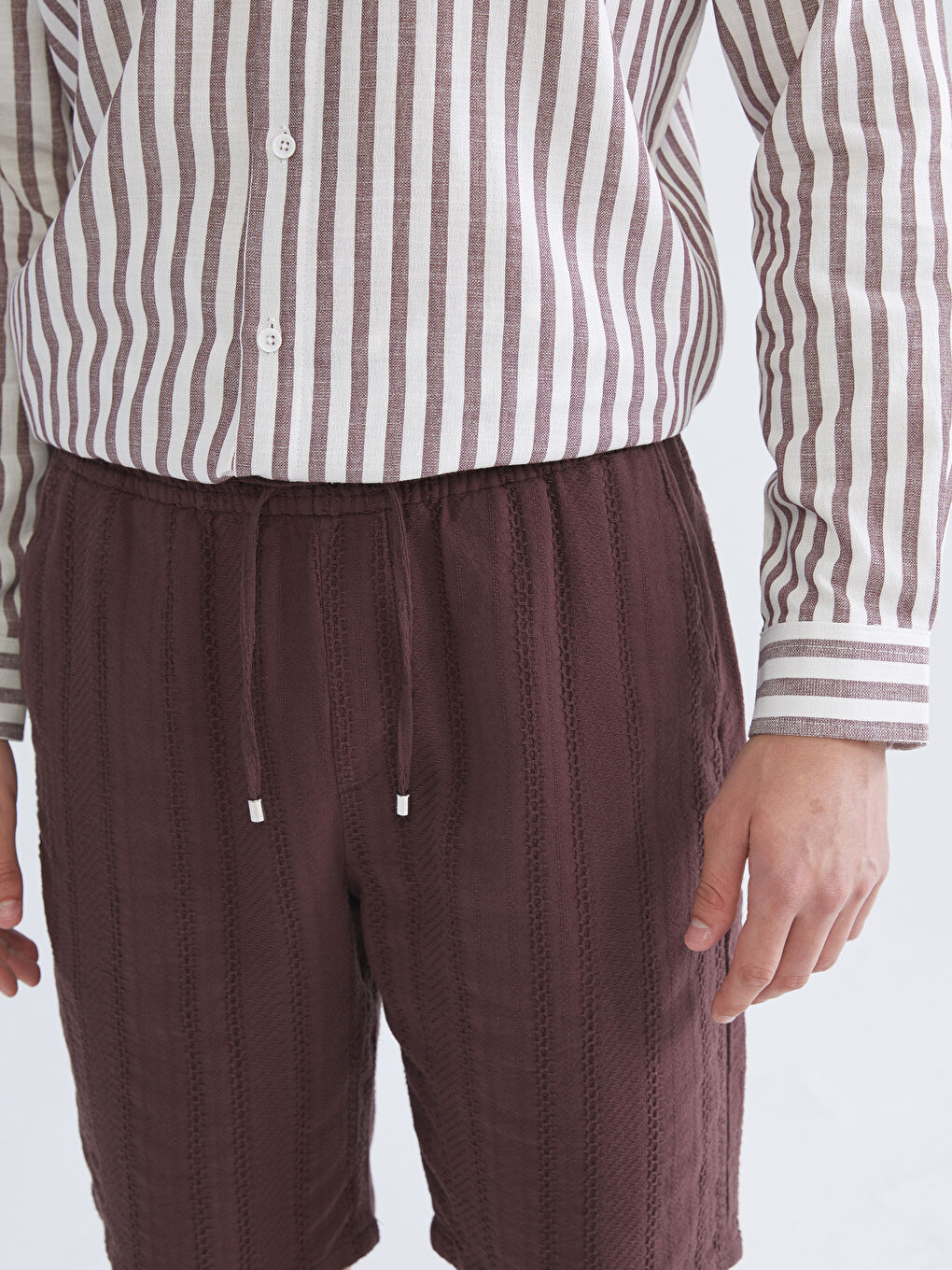 Mürdüm Standart Kalıp Keten Görünümlü Erkek Şort-2