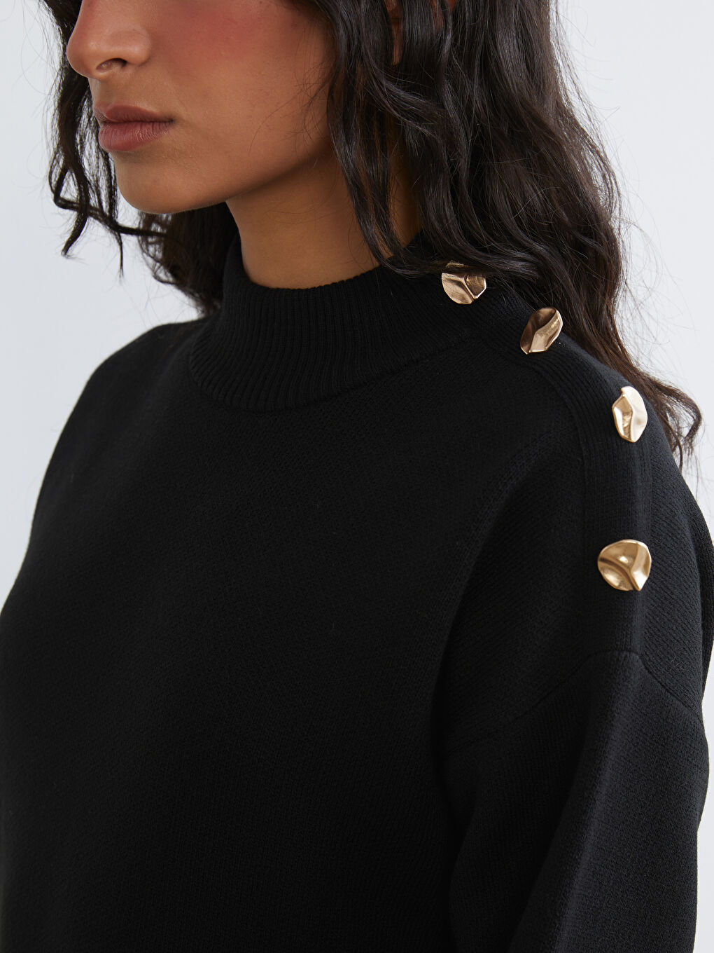 Siyah Dik Yaka Kadın Triko Tunik-2