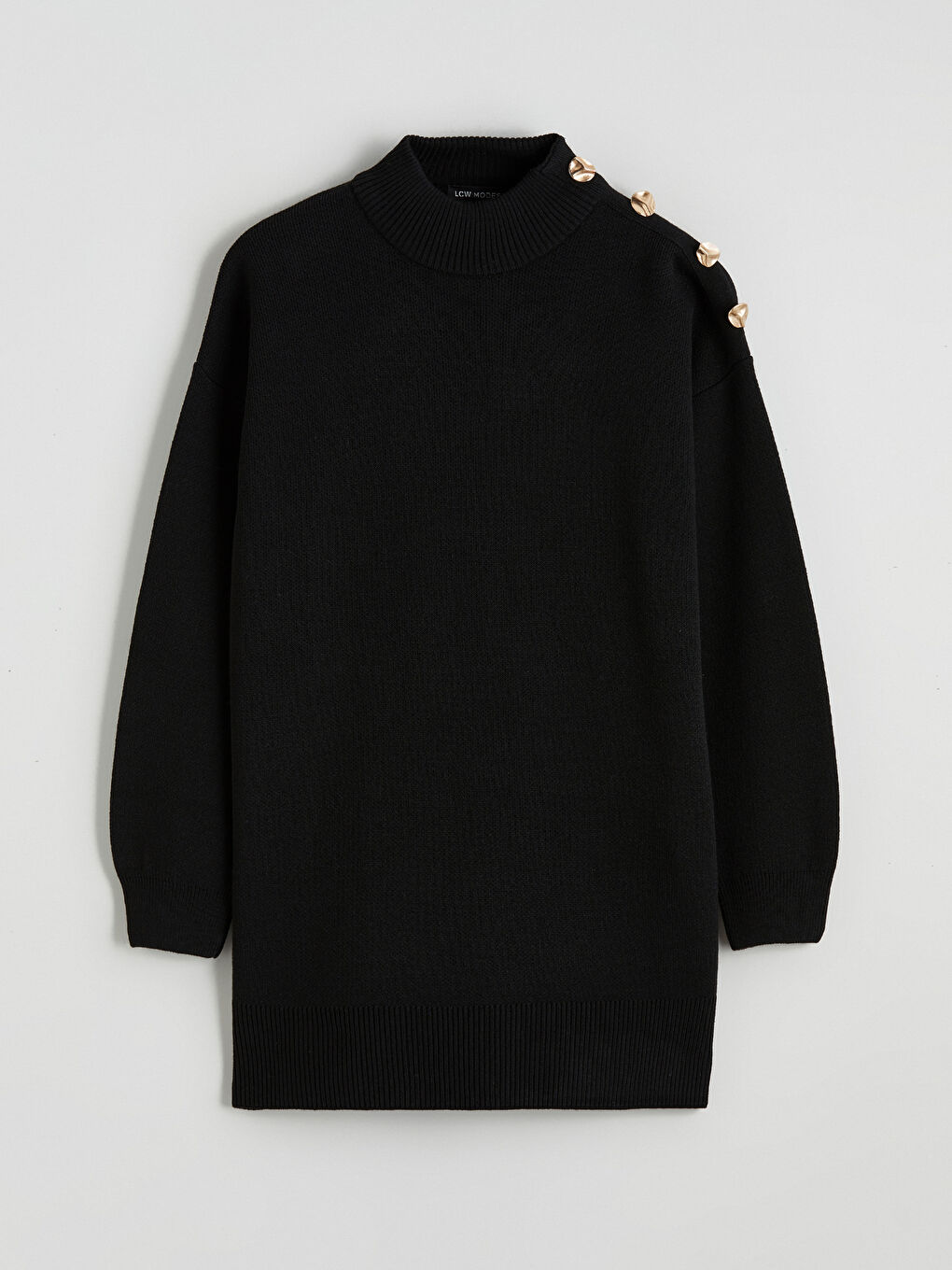 Siyah Dik Yaka Kadın Triko Tunik-4