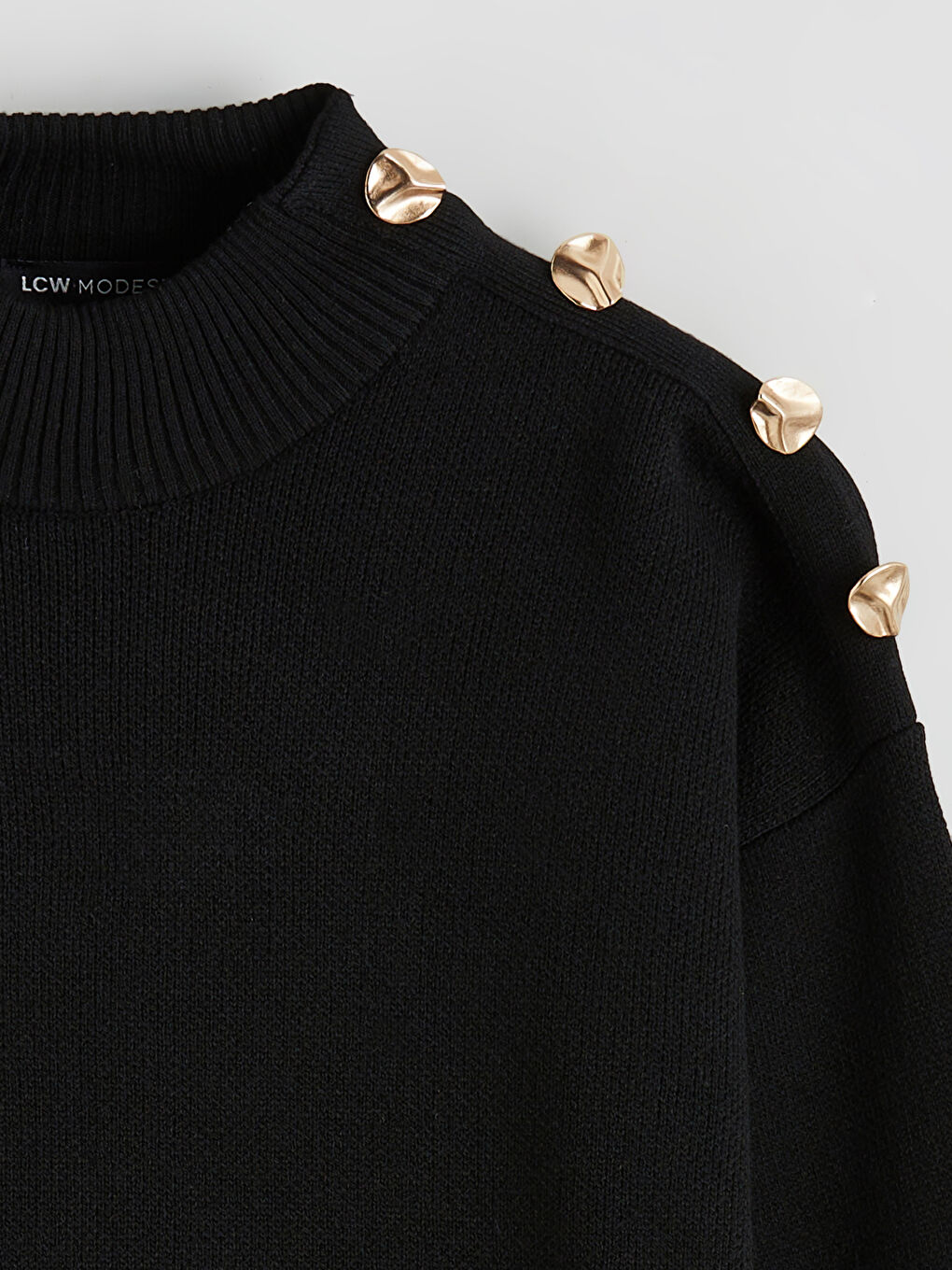 Siyah Dik Yaka Kadın Triko Tunik-5