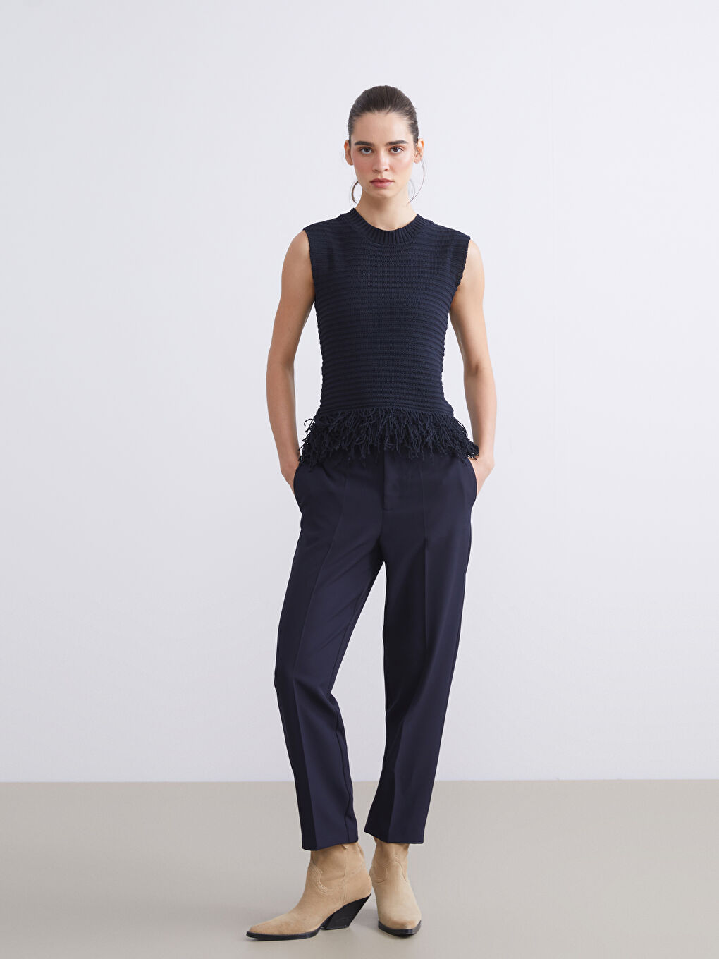 Lacivert Bisiklet Yaka Kadın Triko Süveter-1