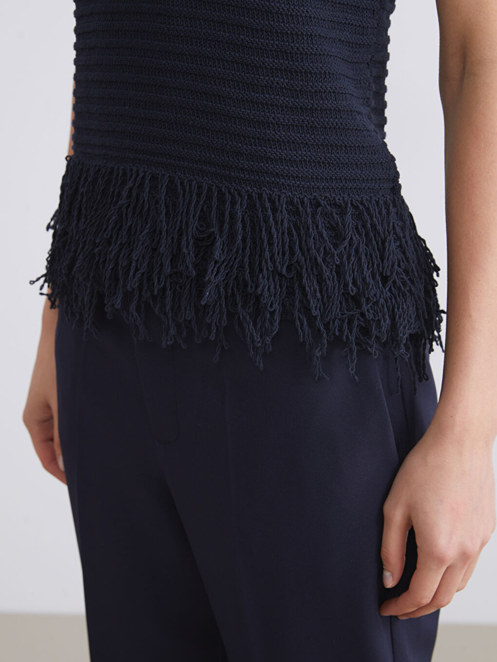 Lacivert Bisiklet Yaka Kadın Triko Süveter-2