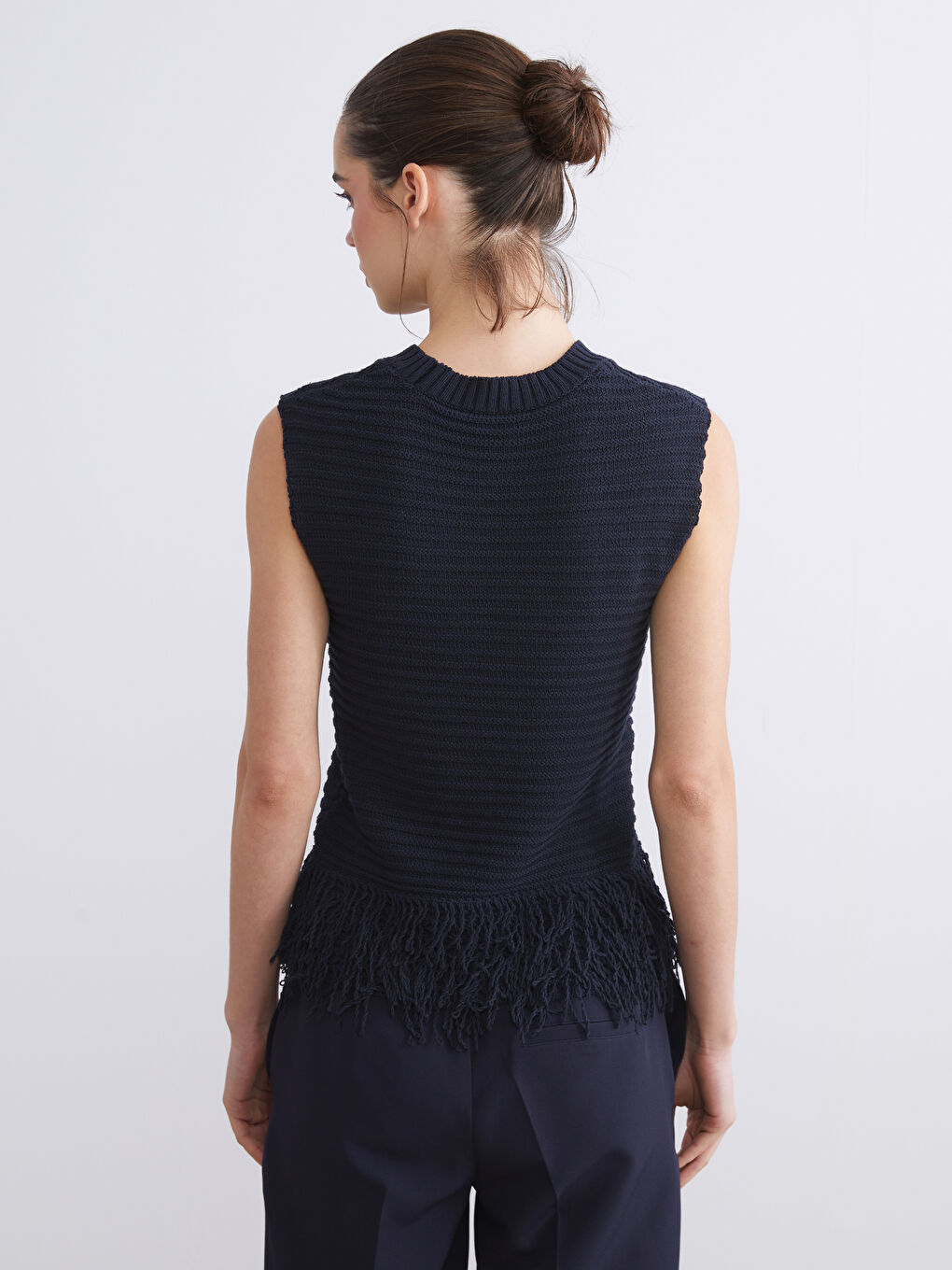 Lacivert Bisiklet Yaka Kadın Triko Süveter-3