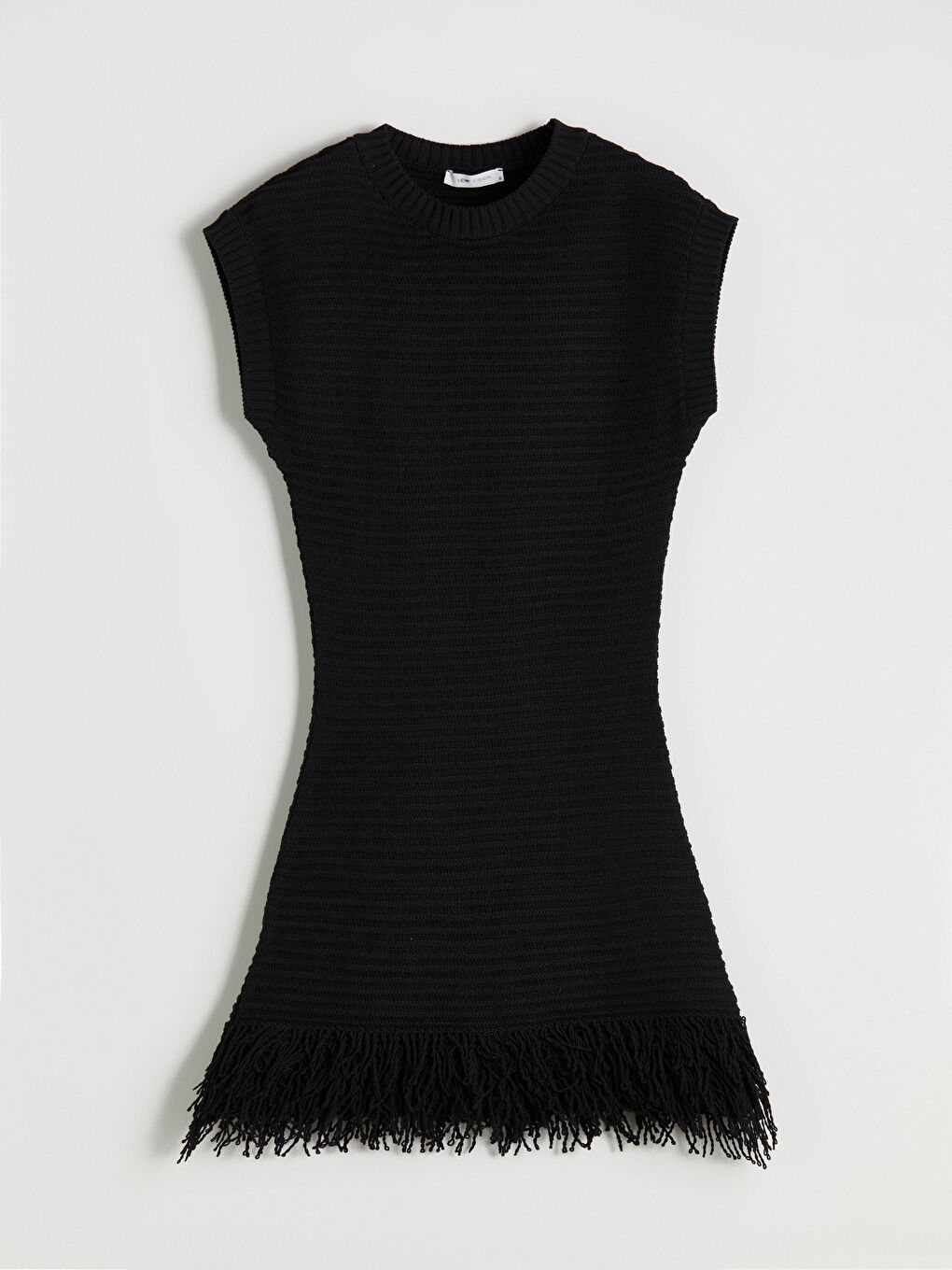 Siyah Bisiklet Yaka Mini Triko Elbise-6