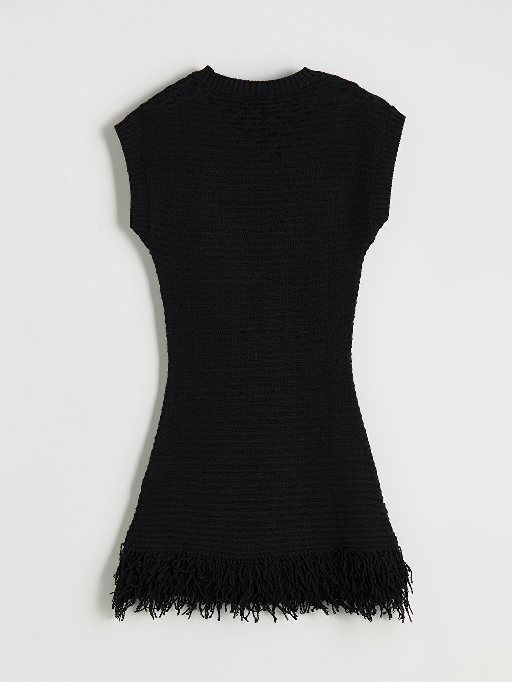 Siyah Bisiklet Yaka Mini Triko Elbise-7