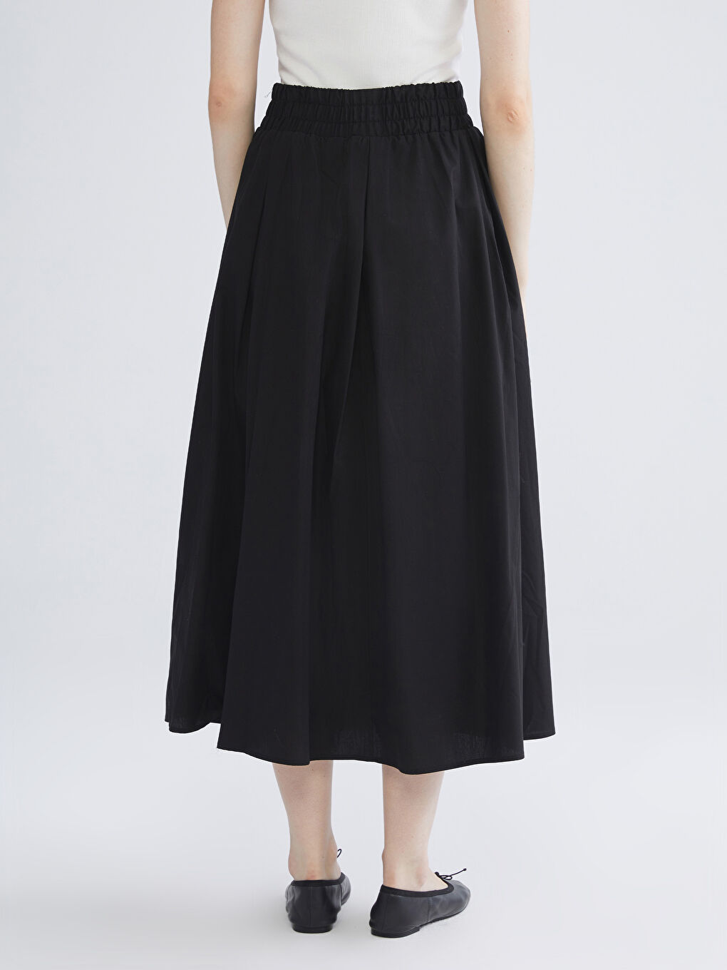 Siyah Beli Lastikli Poplin Kloş Etek-3