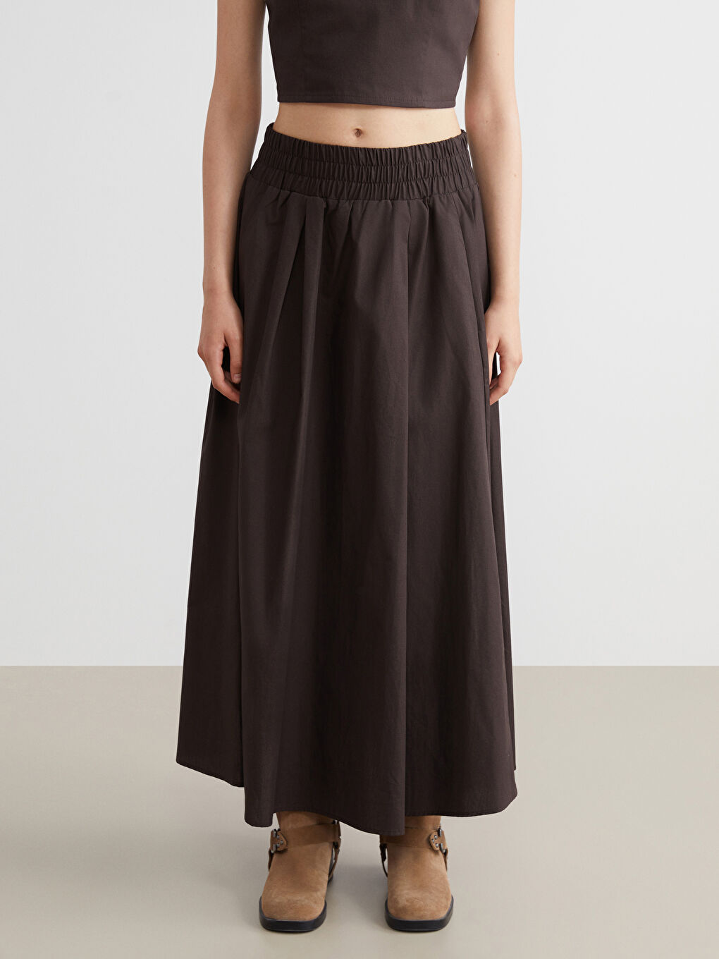 Elasticated Waist Poplin Flared Skirt-1