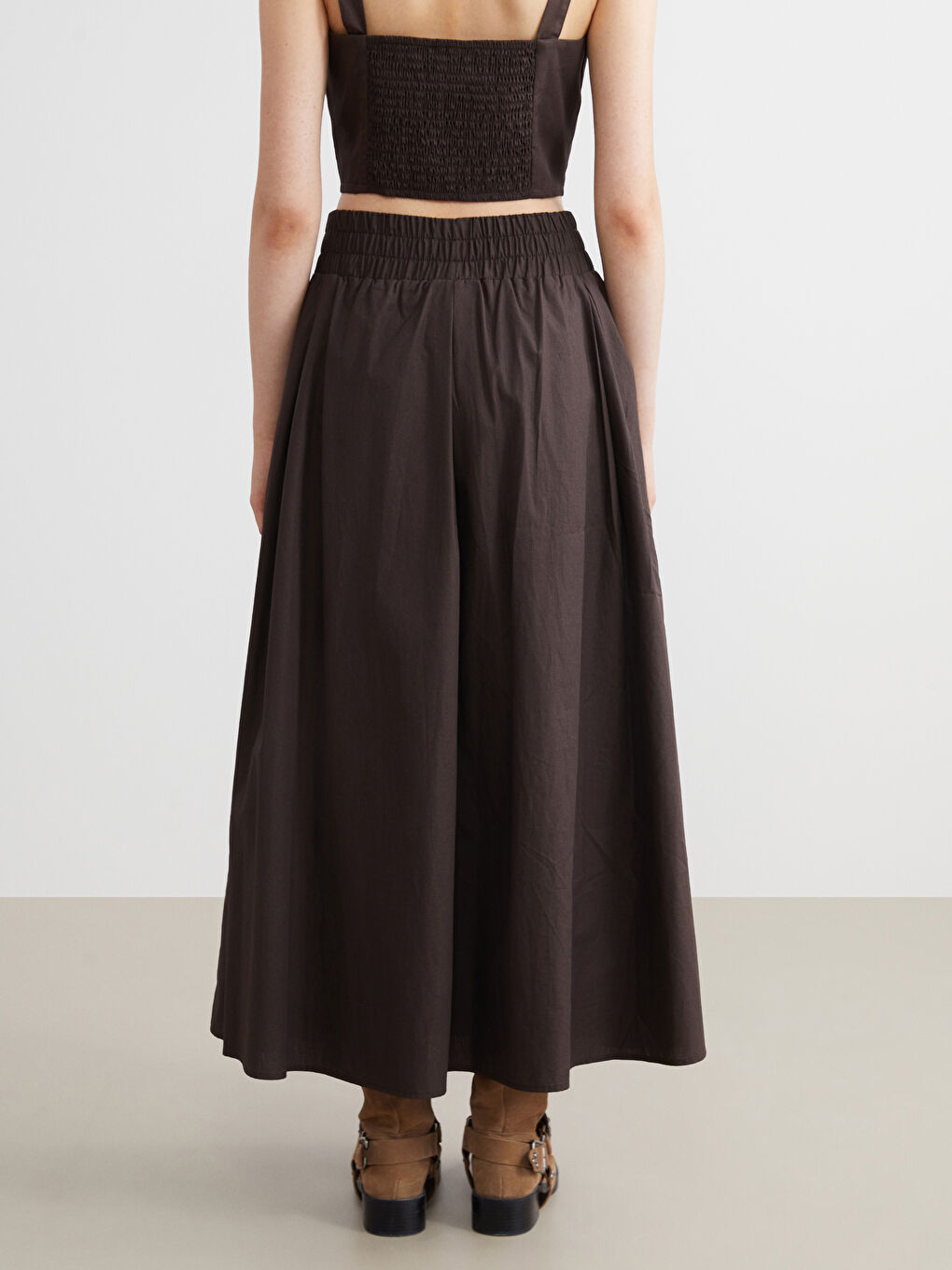 Elasticated Waist Poplin Flared Skirt-2