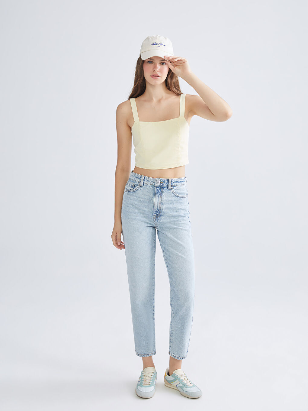 Sarı Kare Yaka Askılı Crop-1